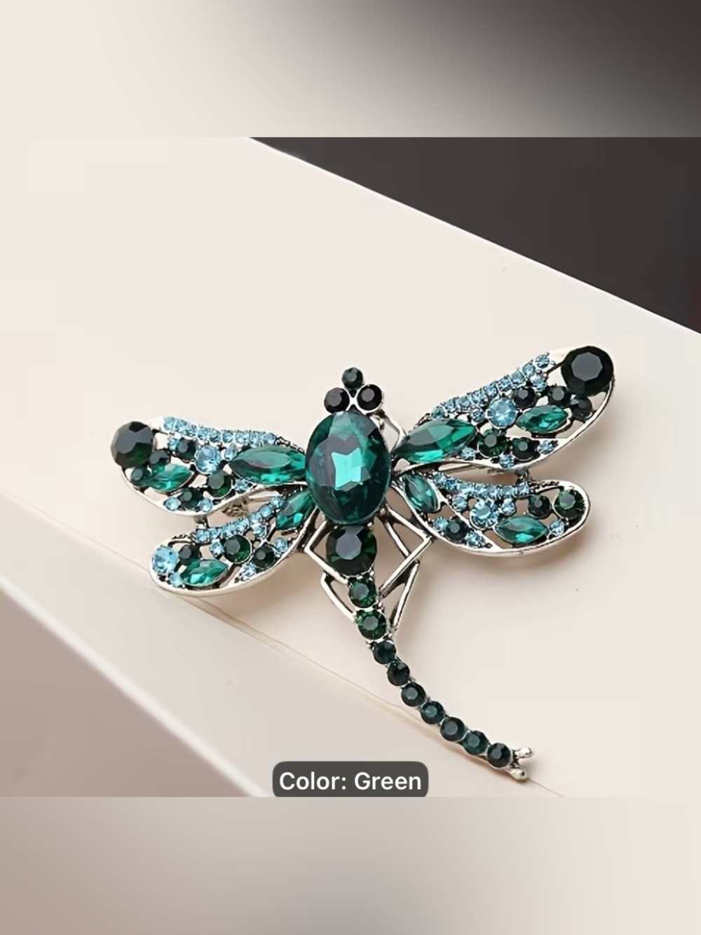 Green Crystal Dragonfly Brooch - Elegant Vintage Style